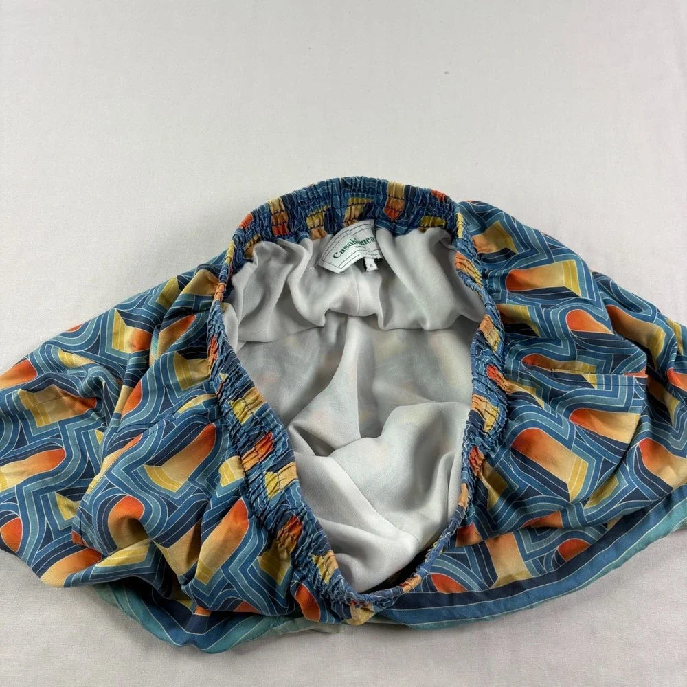 Casablanca Tennis Club Shorts‎ Mens XL Blue Silk Stretch Casual Italy Made